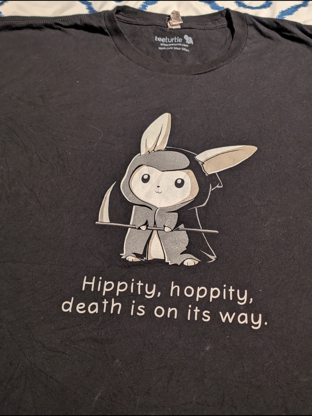 teeTurtle Men’s Black Graphic Short Sleeve Tee - Bunny Reaper Design